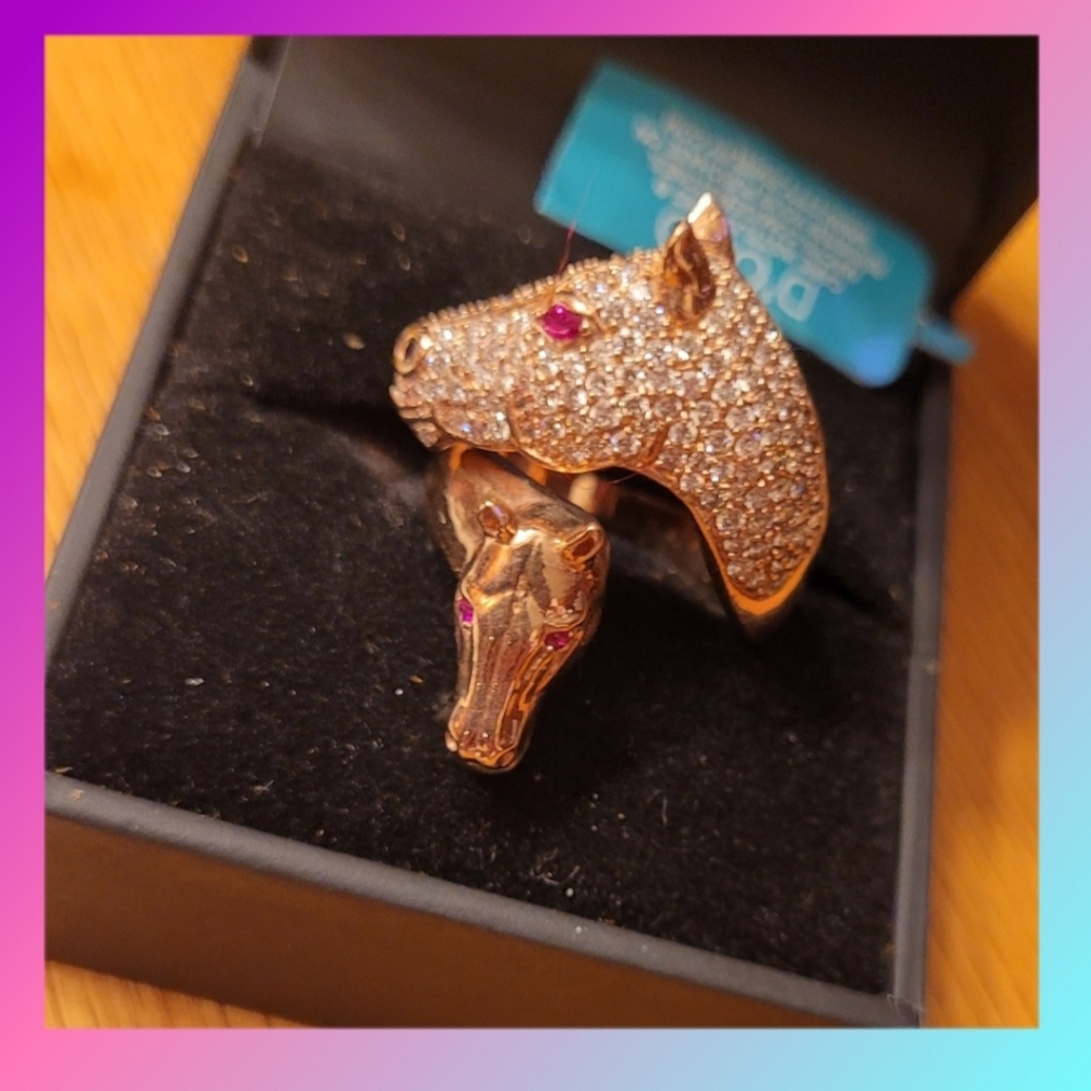 EFFY Ring Gold Horses with Many Diamond Rubys Gem Accents